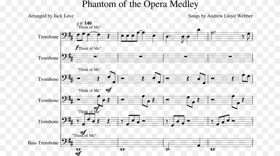 Phantom Of The Opera Trombone Sheet Music, Gray Free Transparent Png