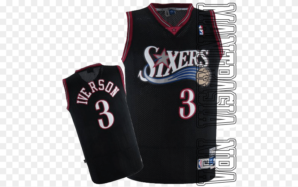 Philadelphia 76ers Iverson 3 Retro Black Number, Clothing, Shirt, Jersey Free Transparent Png