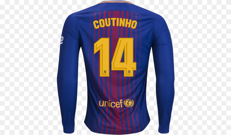 Philippe Coutinho Barcelona 1718 Long Sleeve Home Barcelona Messi Jersey, Clothing, Shirt, Long Sleeve Png Image