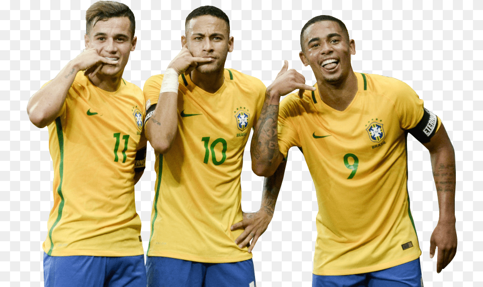 Philippe Coutinho Neymar Amp Gabriel Jesus Render Brazil Photo Frame, Shirt, Clothing, Face, Person Png Image