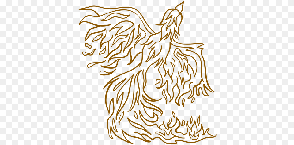 Phoenix Rising From Fire Brown Outline Automotive Decal, Pattern Free Transparent Png
