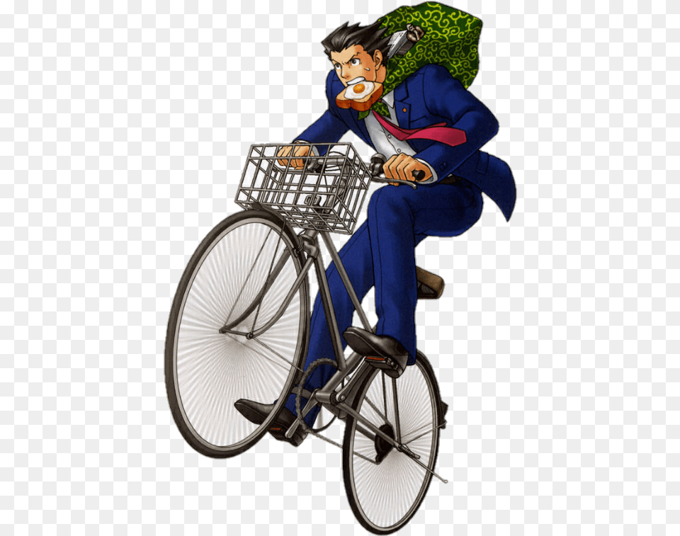 Phoenix Wright With Toast In His Mouth Phoenix Wright Bicycle Anime, Adult, Person, Man, Male Png Image