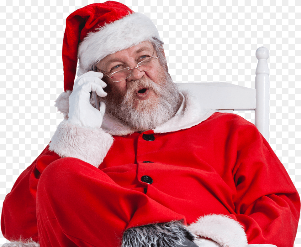 Phone Call Santas Phone Calls Is A Besteffort Service Santa On The Phone, Adult, Male, Man, Person Png Image