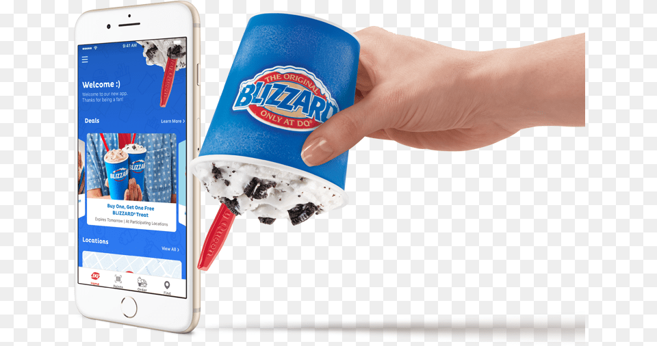 Phone With The Dq App Open And A Delicious Combo Meal Dairy Queen Phone App, Cream, Ice Cream, Food, Dessert Png