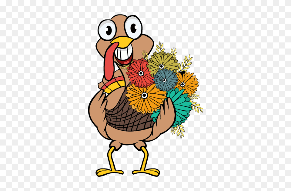 Photo Clip Art Thanksgiving Turkey Flowers Basket Big, Animal, Bird, Cartoon Free Png