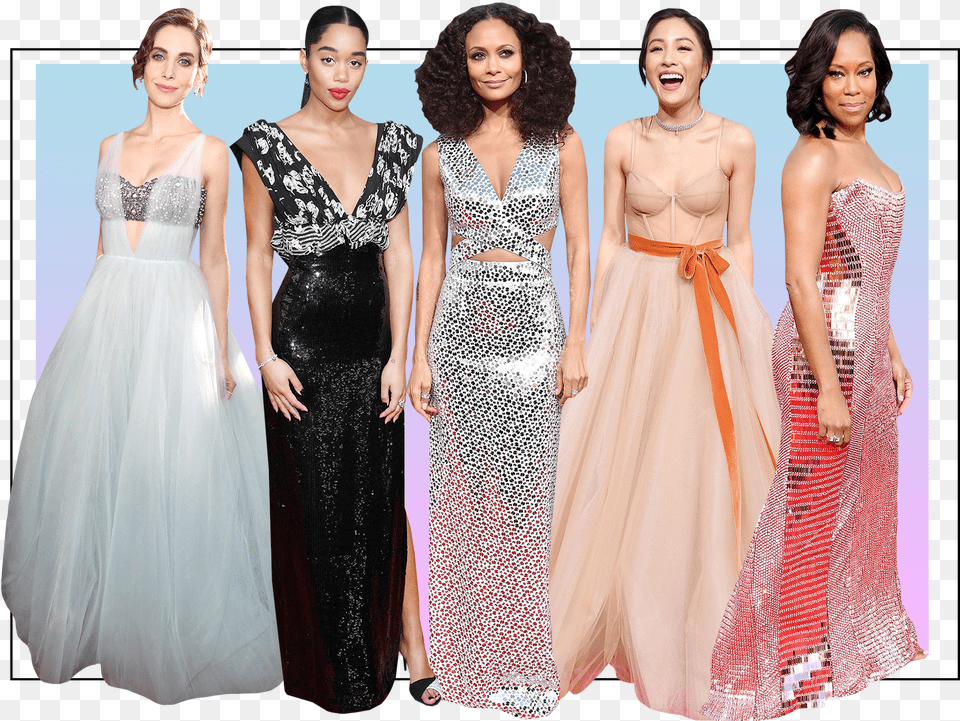 Photo Compilation Of Allison Brie Laura Harrier Thandie Prom Gowns Trend 2019, Woman, Person, Gown, Formal Wear Free Png Download