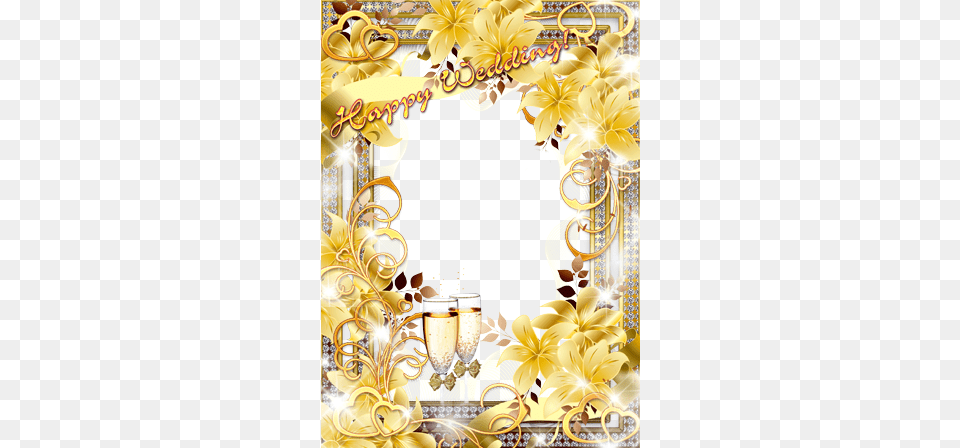 Photo Frame Happy Wedding Yellow Wedding Photo Frame, Art, Floral Design, Graphics, Pattern Free Png Download