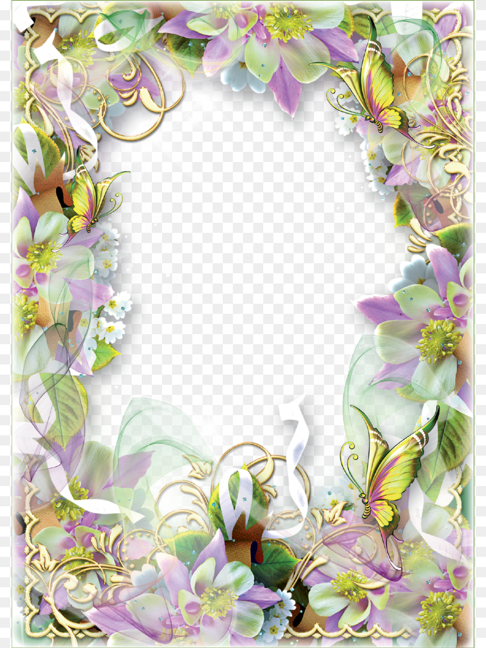 Photo Frame Spring Flowers And Butterflies Ramka Vesennie Cveti, Art, Collage, Floral Design, Graphics Png Image