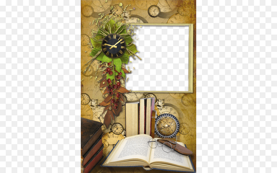 Photo Frame With Books And Clock Mis Education Of The Negro Book, Publication, Analog Clock Png Image