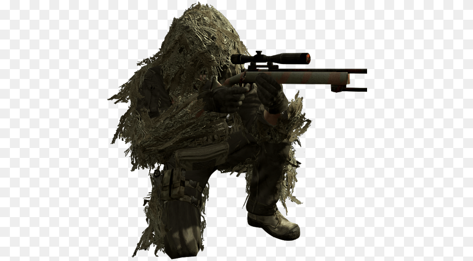 Photo Ghillie Suit Sniper Cod, Person, Gun, Weapon, Adult Free Transparent Png