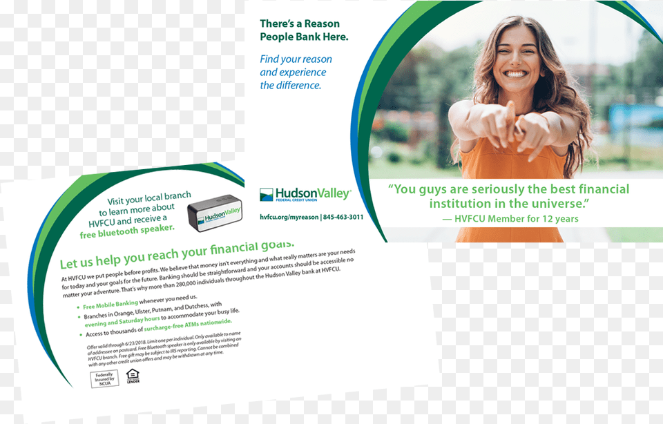Photo Of Hvfcu Direct Mail Post Card Flyer, Advertisement, Poster, Adult, Female Free Png