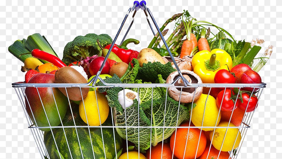 Photo Of Shopping Basket Full Of Fruits And Vegetables Shopping Basket With Food, Produce, Plant, Citrus Fruit, Orange Free Png