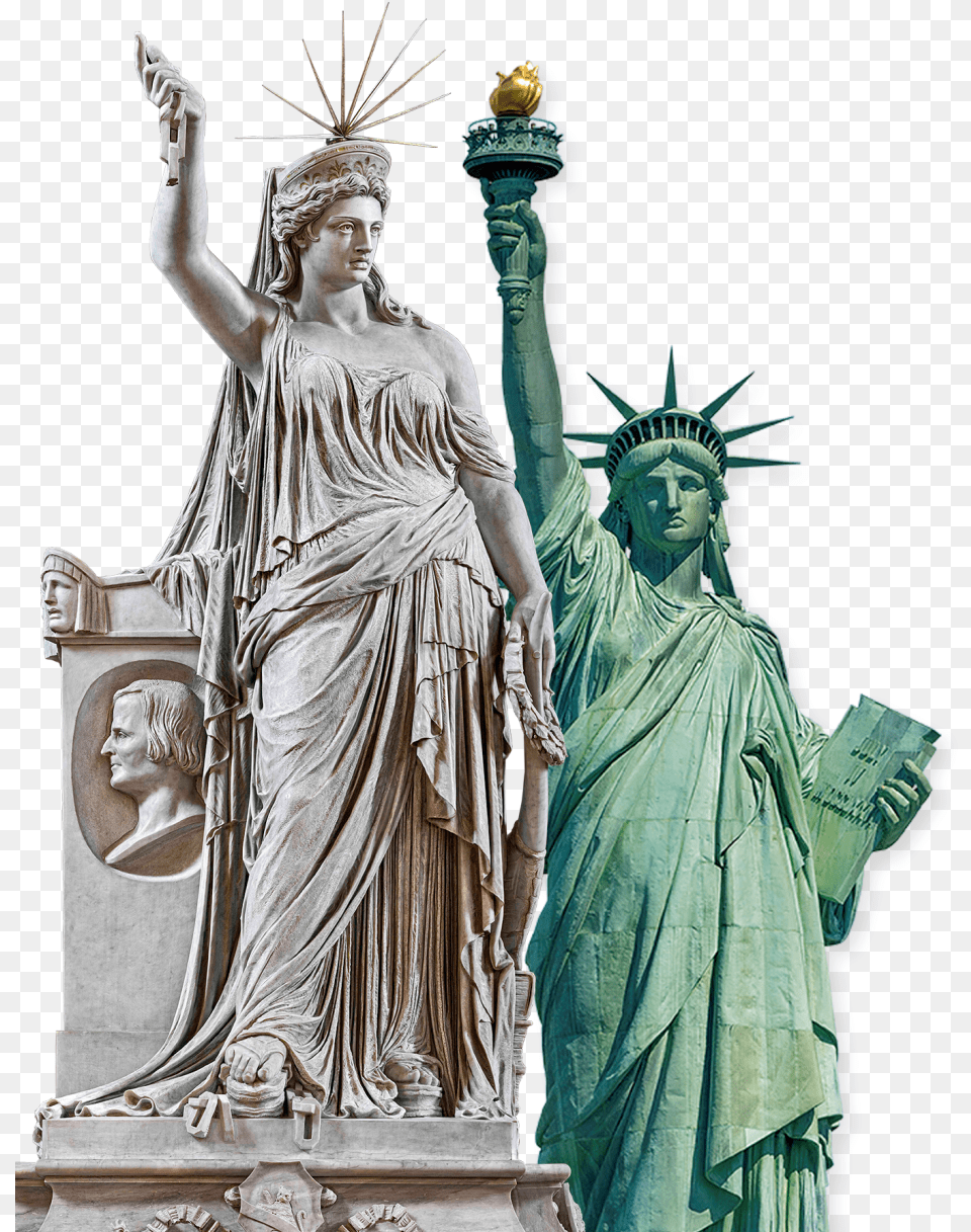 Photo Of Statues Statue Of Liberty, Art, Adult, Wedding, Person Free Png