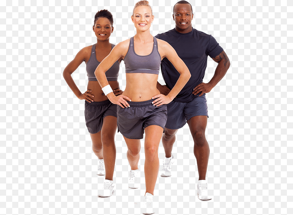 Photo Of Three Athletic People Doing Leg Squats Fitness Professional, Shorts, Clothing, Adult, Person Free Png Download