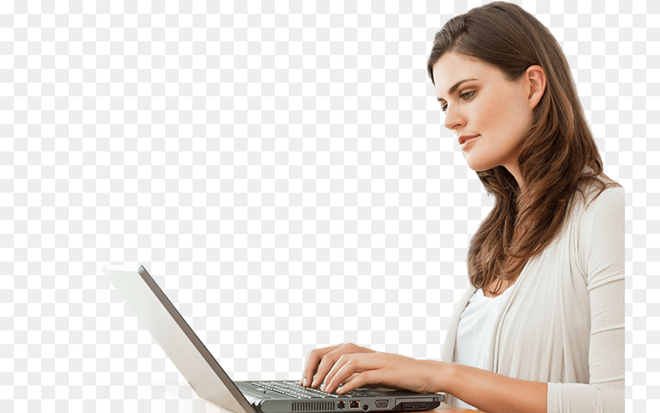 Photo Of Woman Marketing Car Dealership Online Sitting, Adult, Person, Pc, Laptop Free Png Download