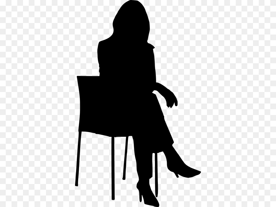 Photo Silhouette Woman Alone Chair Think Business Woman In Chair Silhouette, Gray Png Image