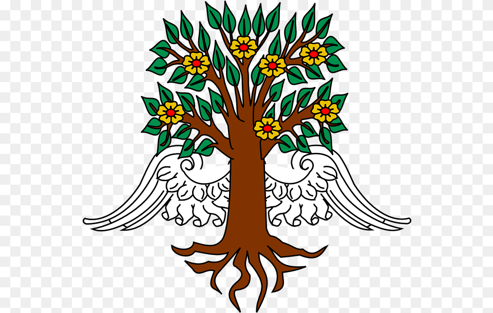 Photo Tree Roots Wings Max Pixel Tree Heraldry, Adult, Female, Person, Woman Free Png Download