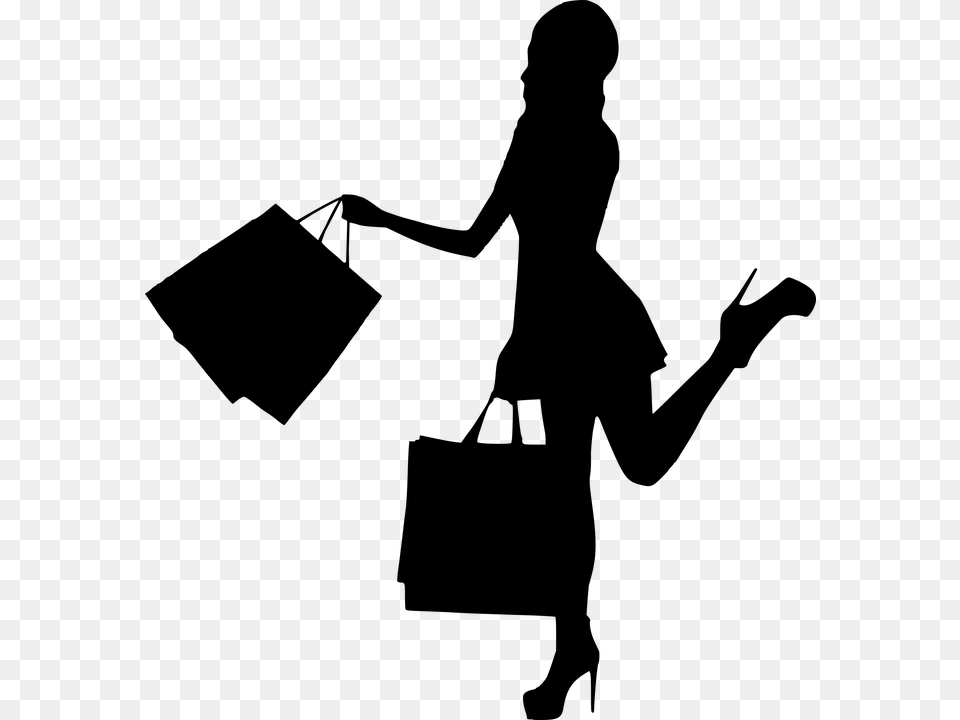 Photo Walking Woman Happy Shopping Bag Silhouette Young, Gray Free Transparent Png