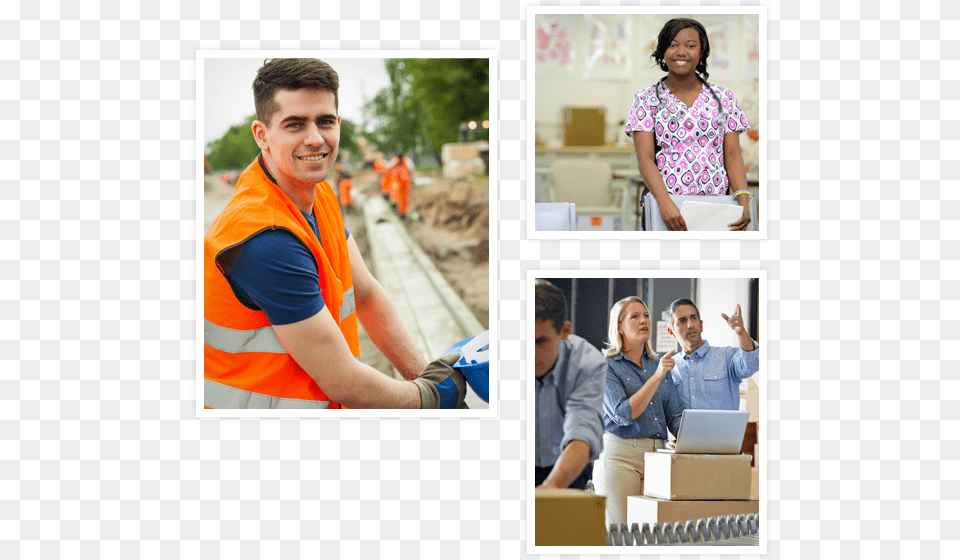 Photos Of Road Worker Nurse And Business Man And Woman Collage, Art, Box, Adult, Person Png