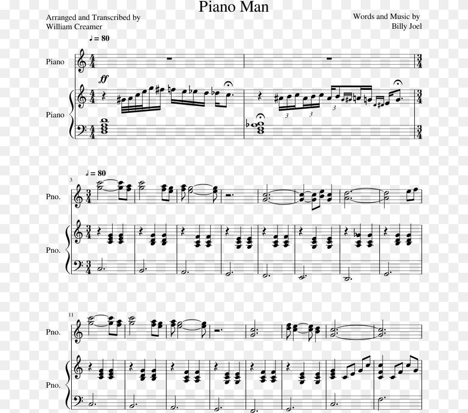 Piano Man Harmonica Sheet Music, Gray Free Png Download