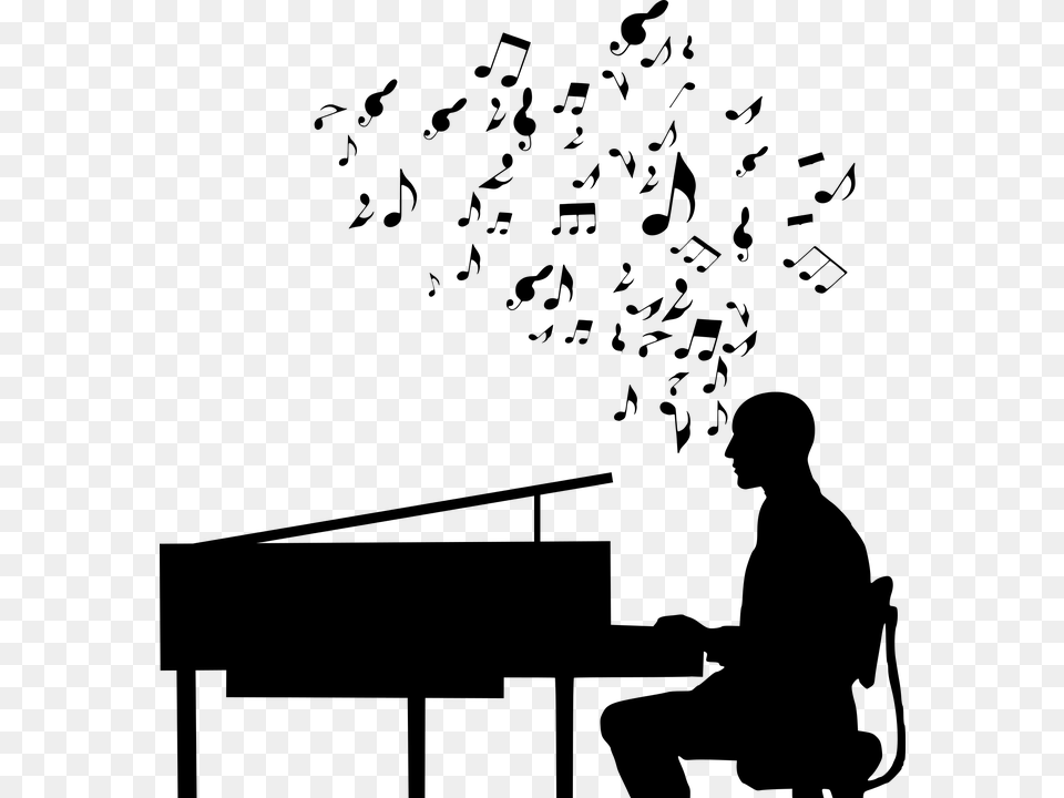 Piano Player Jazz Music Silhouette Acoustic Man On Computer Desk Clipart, Gray Free Transparent Png