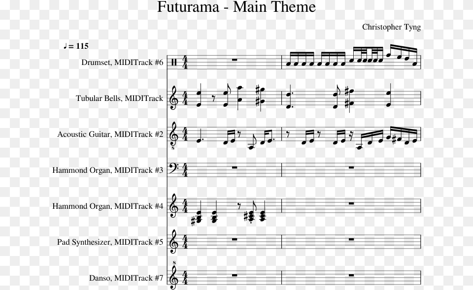 Piano Sheet Music Futurama Theme Notes, Gray Free Png