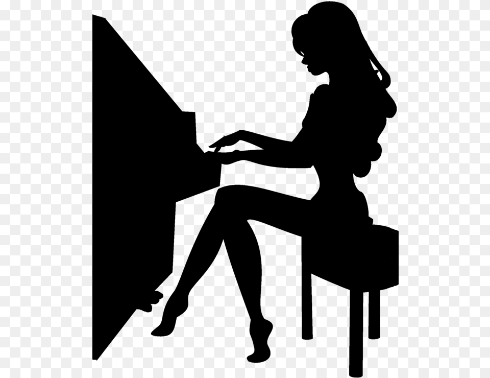 Piano Silhouette Clipart Girl Playing Piano Silhouette, Gray Png Image