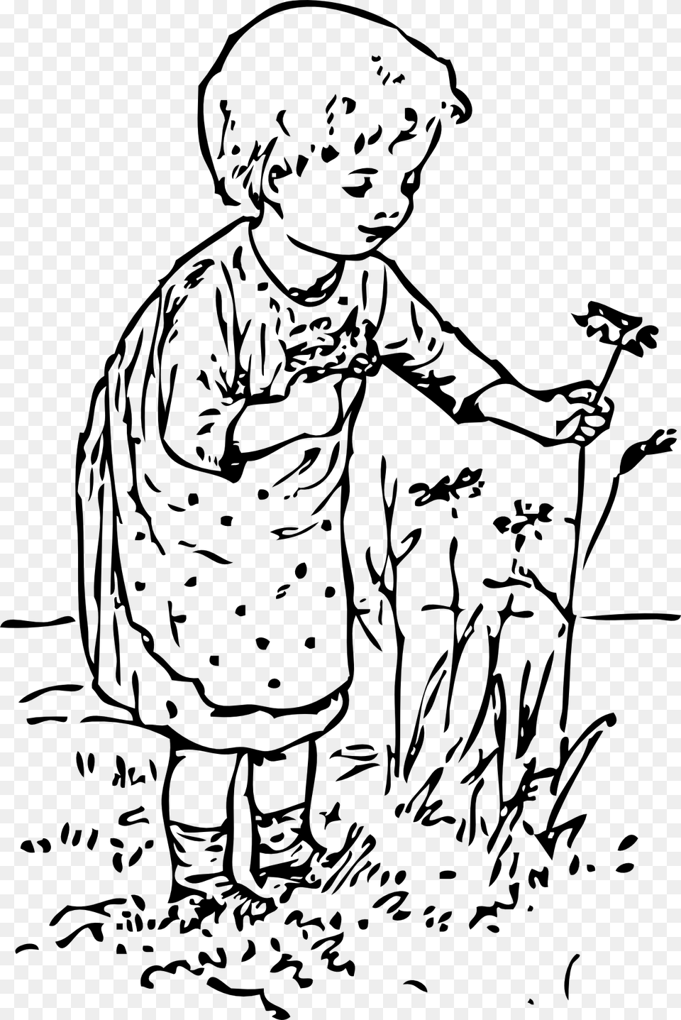 Picking Flowers Clipart Black And White, Person, Baby, Art, Face Png Image
