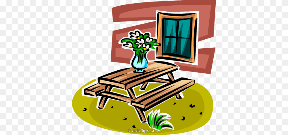 Picnic Table Clipart Illustration, Bench, Furniture, Potted Plant, Plant Png