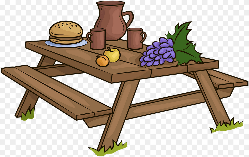 Picnic Table With Food Clipart, Furniture, Wood, Dining Table, Cup Free Png Download