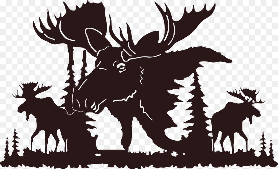 Picsonmetal Com Moose Moose Metal Wall Art Moose Forest Silhouette Black, Person, Face, Head Png