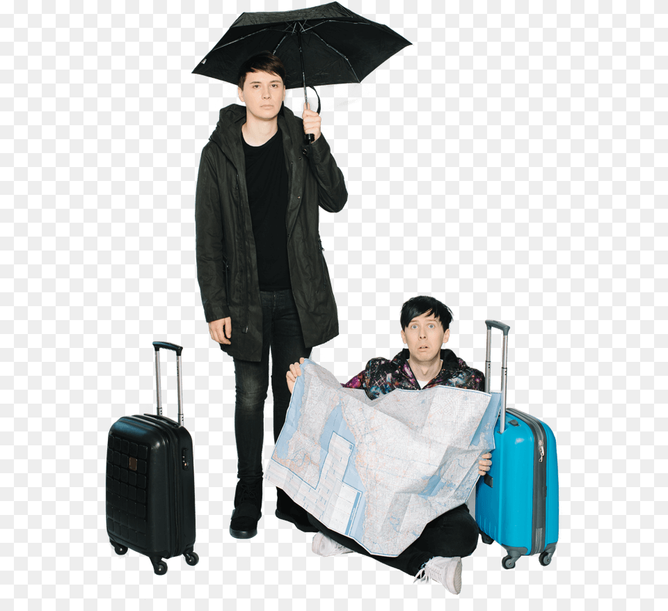 Picture Black And White Library Dan And Phil Go Outside Dan And Phil Go Outside Inhoud, Clothing, Coat, Adult, Baggage Free Png