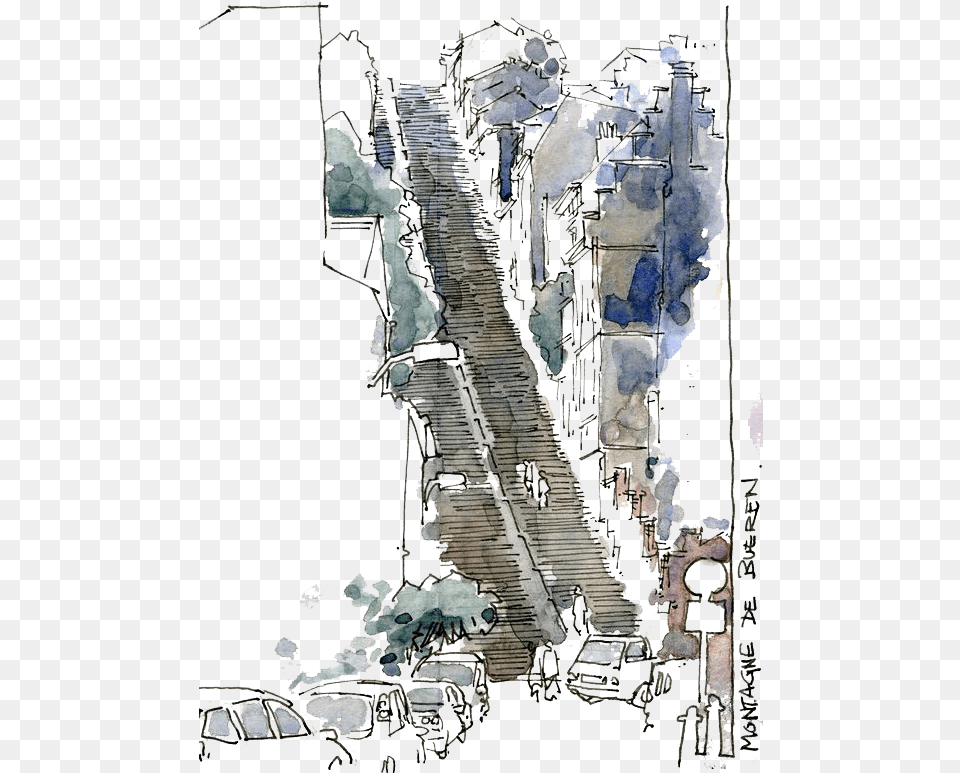 Picture Black And White Library Painting Sketch Stairs Stairs Watercolor, Waterfront, Water, Boardwalk, Bridge Free Png Download