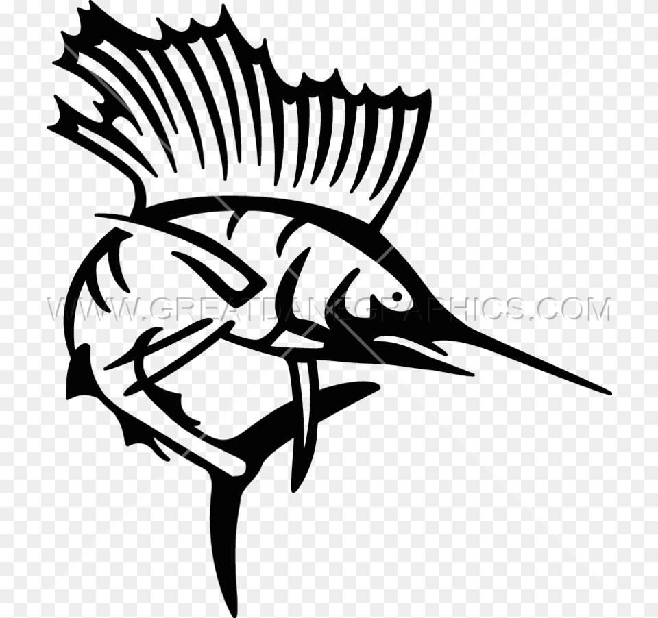 Picture Black And White Sailfish Production Ready Artwork Sail Fish Art Black And White, Animal, Sea Life, Bow, Swordfish Png Image