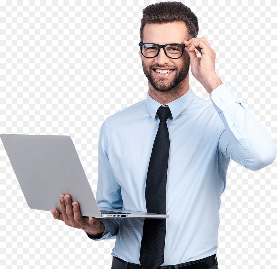 Picture Businessman With Laptop, Accessories, Shirt, Pc, Tie Png