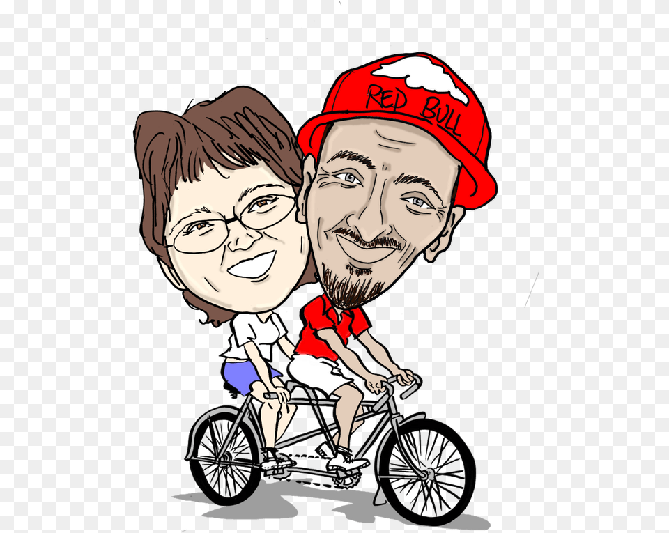 Picture Caricature Tandem Bike, Head, Vehicle, Transportation, Bicycle Free Png