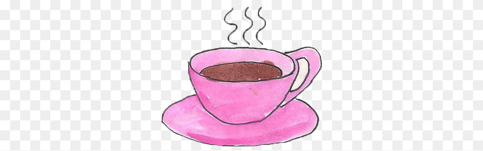 Picture Coffee Drawing Pink, Saucer, Cup, Food, Dessert Free Png