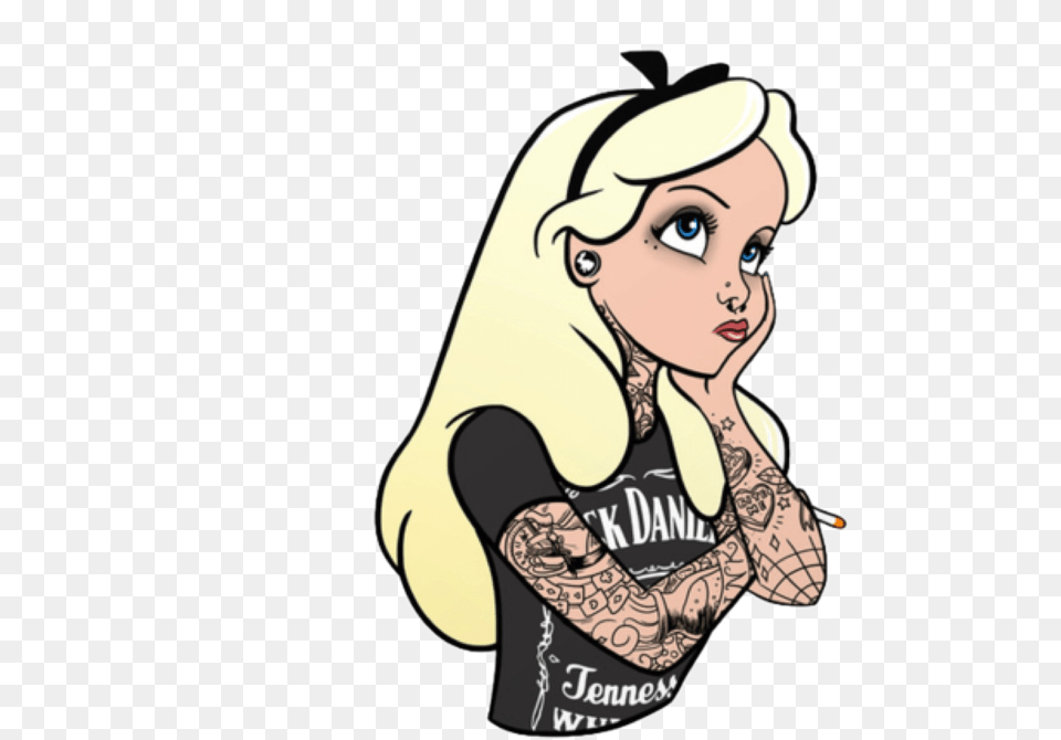 Picture Freeuse Download Alice Drawing Hipster Princesse Disney Punk Rock, Person, Skin, Tattoo, Adult Png Image