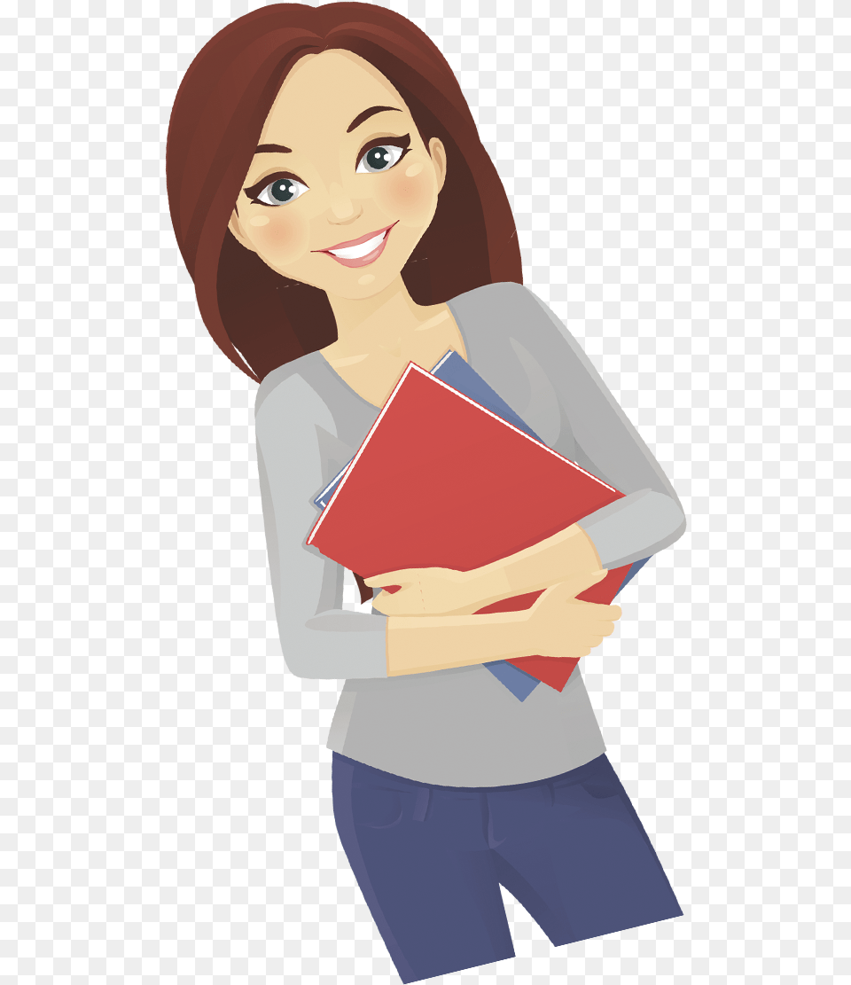 Picture Library Library Cartoon Woman Female Transprent Teacher Clip Art Brown Hair, Person, Reading, Adult, Face Free Png Download