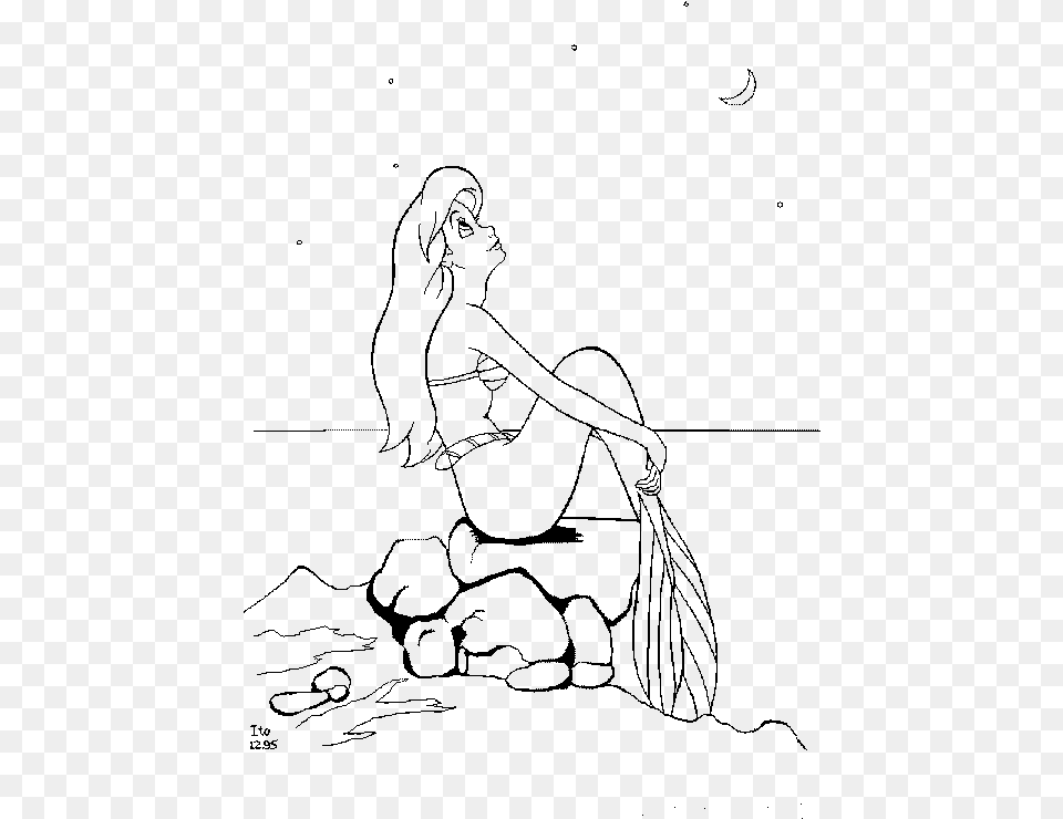 Picture Library Library Mermaid Sitting On A Rock Drawing Line Art, Gray Free Transparent Png