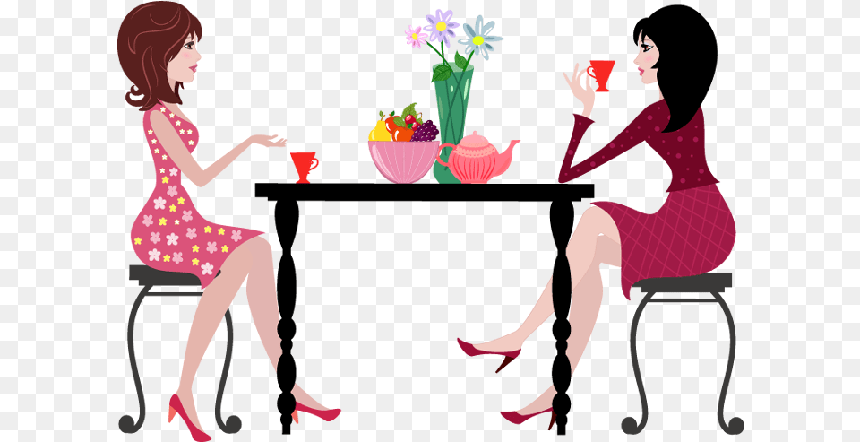 Picture Library People Sitting At Table Good An Cartoon Ladies Having Coffee, Footwear, Shoe, Potted Plant, Clothing Png Image