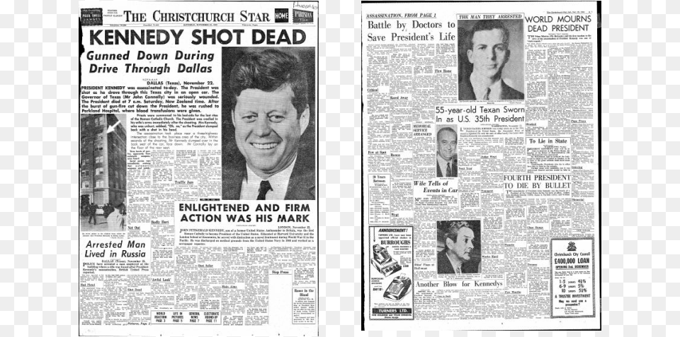 Picture New Zealand Jfk Assassination, Text, Newspaper, Male, Adult Free Png
