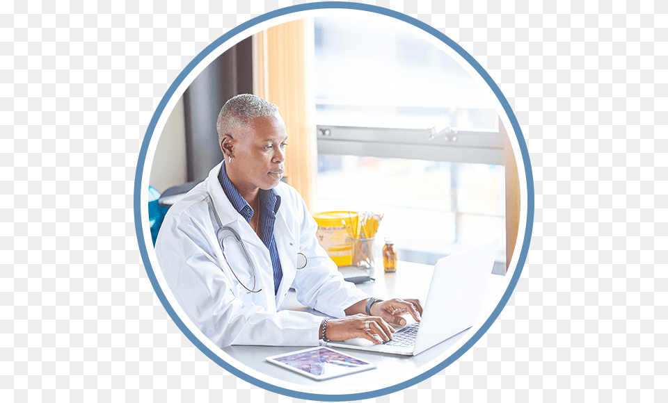 Picture Of A Medical Professional On A Laptop, Photography, Clothing, Coat, Lab Coat Free Png Download