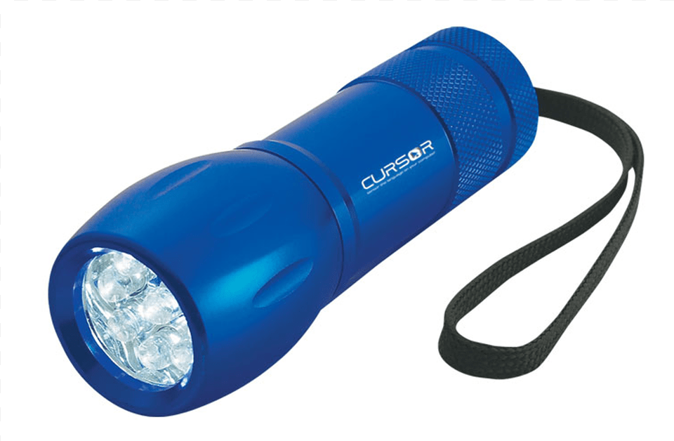 Picture Of Aluminum Led Flashlight With Strap Blue Flashlight, Lamp, Light, Appliance, Blow Dryer Free Png