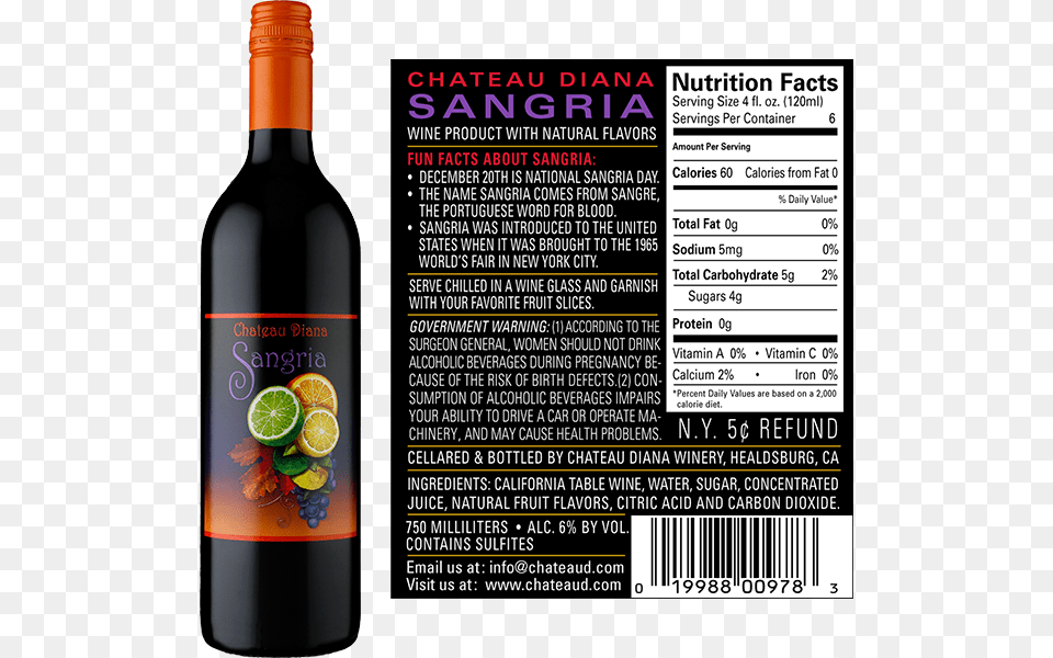 Picture Of Chateau Diana Sangria Glass Bottle, Alcohol, Red Wine, Liquor, Wine Free Png