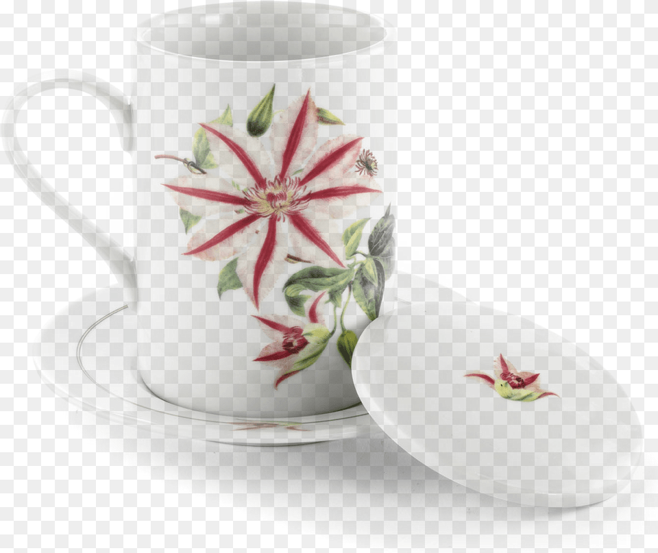 Picture Of Clematis Tea Cup Aboca Museum Collection Ceramic, Saucer, Flower, Flower Arrangement, Plant Free Png Download