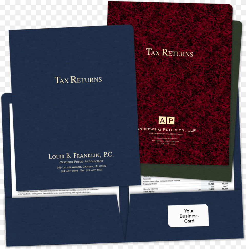Picture Of Foil Stamped Tax Return Folders Tax Return Folders, Text, Paper, Business Card Png Image