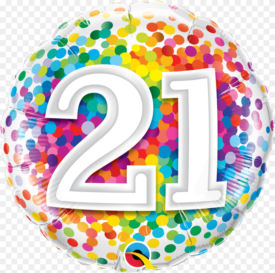 Picture Of Rainbow Confetti 21 Foil Balloon 18 Inch Qualatex Age 40 Rainbow Confetti Round Foil, Birthday Cake, Cake, Cream, Dessert Free Transparent Png