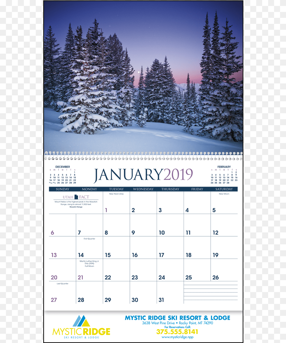 Picture Of Rocky Mountains Wall Calendar 100 Branded Wall Calendars Usa Made Premium Appointment, Text, Plant, Tree Png Image