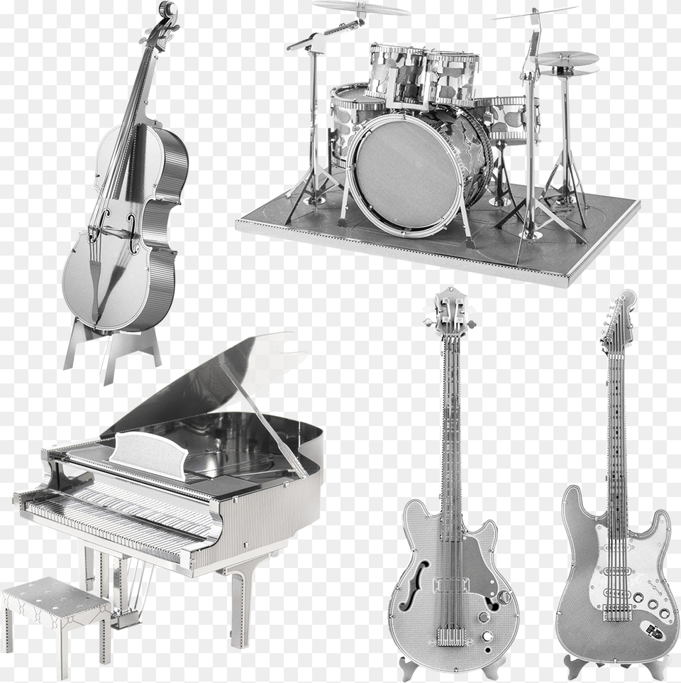 Picture Of Set Musical Instruments Metal Earth Bass, Keyboard, Musical Instrument, Piano, Guitar Png Image
